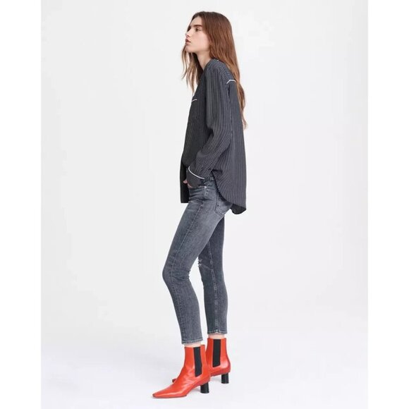 NWOT Rag & Bone black & white striped print 100% silk pajama inspired blouse, L - Picture 3 of 16